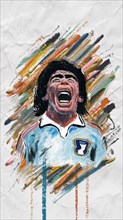 Vibrant illustration of a soccer player celebrating with a dynamic expression, AI generated
