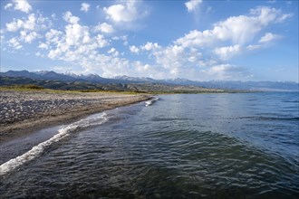 Mountains and landscape at Lake Yssykkoel, Tong, Kyrgyzstan, Asia