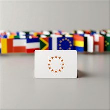 EU symbol on the front with various national flags as puzzle pieces in the background, AI generated
