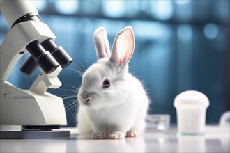 White bunny in science lab. KI generiert, generiert, AI generated