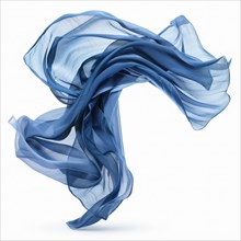 Dynamic blue silk fabric twisted into a flowing knot, displaying texture and movement, AI generated