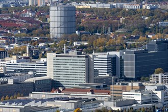 View of the Daimler plant in Untertuerkheim, behind it the EnBW gas boiler, Stuttgart,