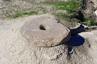 Ruins of the Urartian citadel of Cavustepe, Circular stone used for ritual sacrifices of animals,