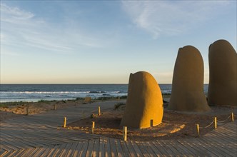 The fingers, famous tourist spot on Punta del Este beach