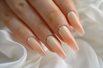 Hand of woman with beautiful long stiletto style nails. KI generiert, generiert, AI generated