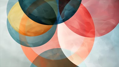 Soft pastel colored translucent circles overlapping in a gentle, modern abstract design, AI