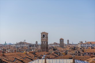 View over the roofs of Venice with church towers, view from the roof of the Fondaco dei Tedeschi,