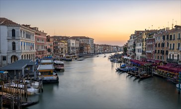 Long exposure, view over the Grand Canal at sunset, from the Rialto Bridge, Venice, Veneto, Italy,