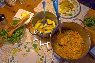 Lentil stew with jacket potatoes, Franconia, Bavaria, Germany, Europe