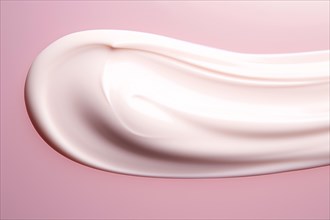 Smudge of white face cream on pink background. KI generiert, generiert, AI generated
