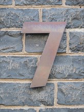 House number plate, number 7, digit, anniversary, birthday, North Rhine-Westphalia, Germany, Europe