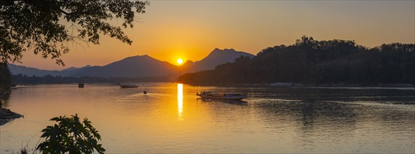Sunset on the Mekong near Luang Prabang, Laos, Asia
