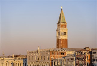 Campanile bell tower at sunrise, Venice, Veneto, Italy, Europe