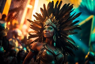 Captivating image capturing the essence of the Rio Carnival, showcasing a dancer adorned in an