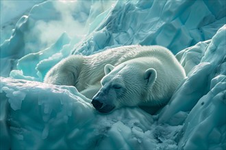 Polar bear sleeping on ice. KI generiert, generiert, AI generated