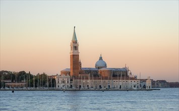 Isola di San Giorgio Maggiore with the church of San Giorgio Maggiore at sunrise, Venice, Veneto,