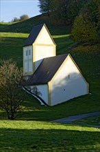 Copy of the Romanesque pilgrimage church Heilig Kreuz, sculpture and art object sunken village by