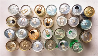 Symbol photo, many empty cans on a white background, AI generated, AI generated