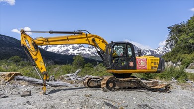 Damaged excavator, Routa Y-85, Timaukel, Tierra del Fuego, Magallanes and Chilean Antarctica,