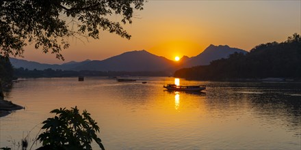 Sunset on the Mekong near Luang Prabang, Laos, Asia