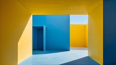AI generated architectural minimalism featuring an intersection of yellow and blue walls