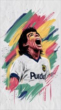 Expressive and vibrant artwork of a soccer player in celebration, AI generated