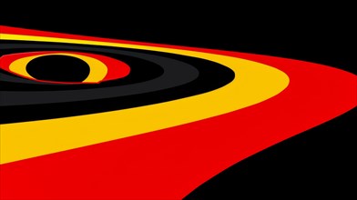 Bold abstract geometric design with concentric shapes in red, yellow, and black, AI generated
