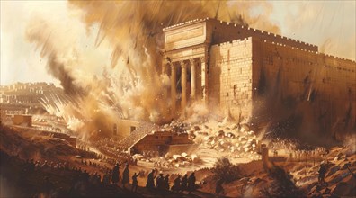Historic event of Destruction of the 2nd Jewish temple. Bible stories, AI generated
