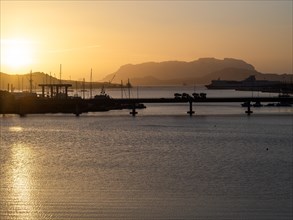 Sunrise, Olbia harbour, panoramic shot, Olbia, Sardinia, Italy, Europe