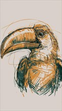 Artistic sketch of a toucan with expressive line work, AI generated