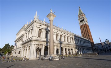 Campanile bell tower in Piazetta San Marco, Colonna di San Todaro, St Mark's Square, Venice,