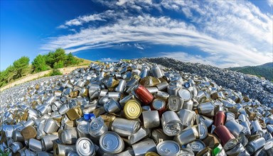 Symbol photo, rubbish, waste, many empty beverage cans in a pile, AI generated, AI generated