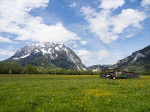 Barn with tractor, Grimming, near Irdning, Ennstal, Styria, Austria, Europe