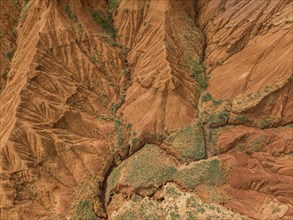 Top down view, gorge with eroded red sandstone rocks, Konorchek Canyon, Boom Gorge, aerial view,