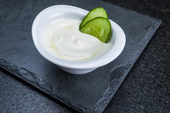 Delicious Lebanese (Arabic) food, labneh sauce, produced with curd, natural fermentation milk