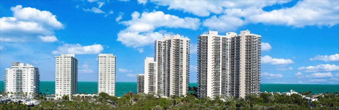 Fort Lauderdale panoramic view of luxury ocean skyline and condominiums facing the ocean and beach
