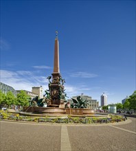 Mendebrunnen, Krochhochhaus, Leipzig Opera House and Wintergarten Tower, Augustusplatz, Leipzig,
