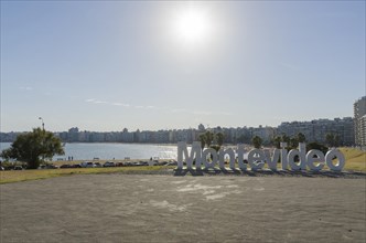 Montevideo, Uruguay, 11th January 2022, Montevideo sign on Pocitos beach, a very busy place for