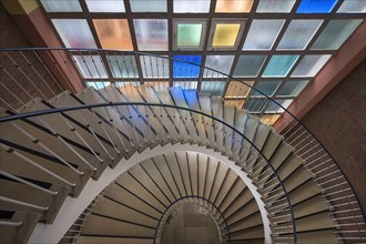 Staircase with coloured window panes from the 1950s in a public building, Nuremberg, Middle