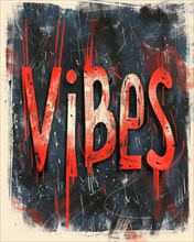 Grunge-style image depicting the word 'Vibes' in red with a heavily textured paint splatter