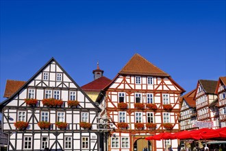 Old town hall, half-timbered houses, market square, Eschwege, Werratal, Werra-Meissner district,
