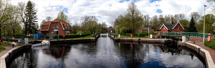 Boiler lock, central round chamber, panorama, Emden, East Frisia, Lower Saxony, Germany, Europe