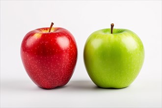 Red and green apples on white background. KI generiert, generiert, AI generated