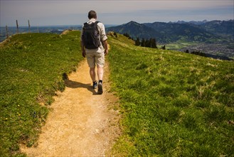Hiker, Steineberg, 1683m, Nagelfluhkette, Allgaeu Alps, Allgaeu, Bavaria, Germany, Europe