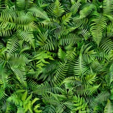 Seamless pattern of lush green fern leaves AI generated
