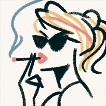 Stylized abstract sketch of a woman with sunglasses in pastel tones, AI generated
