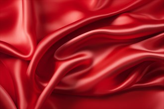 Red silk textile texture with folds. KI generiert, generiert, AI generated