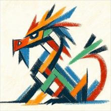 Abstract cubist style illustration of a lion with geometric shapes in vibrant colors, AI generated