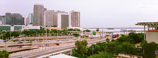 MacArthur Causeway and Metromover, Miami, Florida, USA, North America