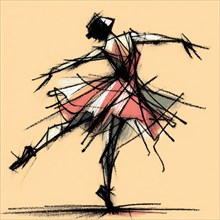 Expressive abstract sketch of a dynamic, twirling dancer, AI generated
